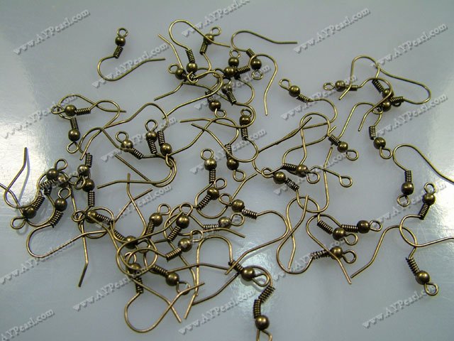 Cooper Earring Hooks, 21mm fishhook with ball, Sold per pkg of 2000.