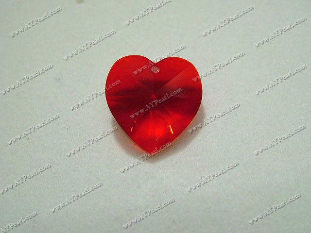 Austrian crystal pendant, red 18*17.5mm heart, Sold per pkg of 24.