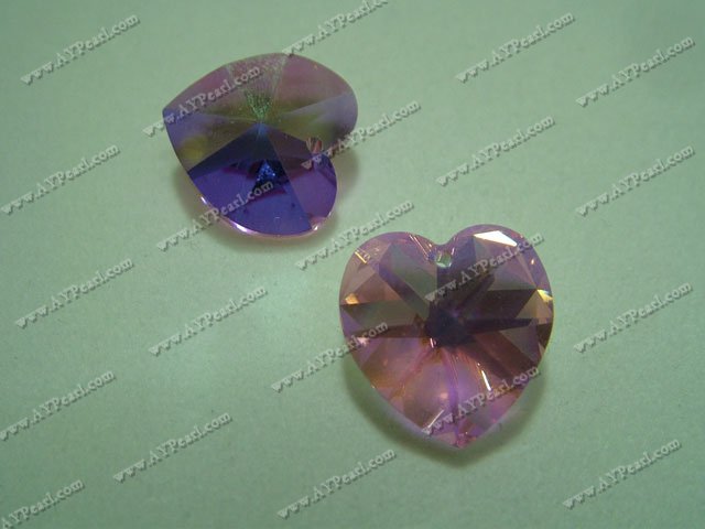 Austrian crystal pendant, pink AB 18*17.5mm heart, Sold per pkg of 24.