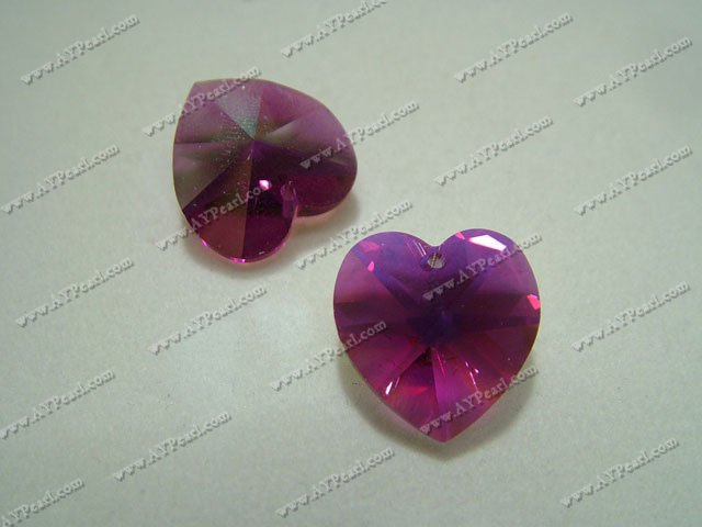 Austrian crystal pendant, Fuchsia, 18*17.5mm heart, Sold per pkg of 24.