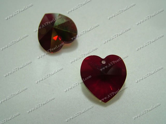 Austrian crystal pendant,siam color, 18mm heart, Sold per pkg of 10.