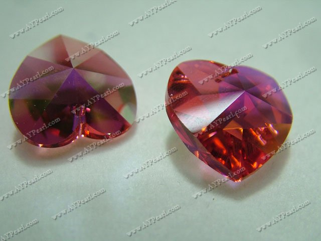 Austrian crystal pendant, red AB 18*17.5mm heart, Sold per pkg of 24.