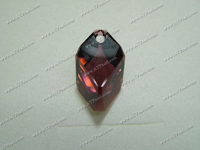 Austrian crystal pendant,burgundy AB, 22mm cubist drop, Sold by each.