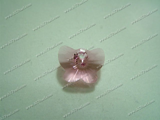Austrian crystal pendant, pink,8mm butterfly, Sold per pkg of 24.