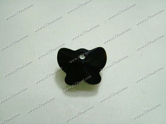 Austrian crystal pendant, black,8mm butterfly, Sold per pkg of 24.