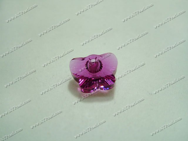 Austrian crystal pendant,fuchsia,8mm butterfly, Sold per pkg of 24.