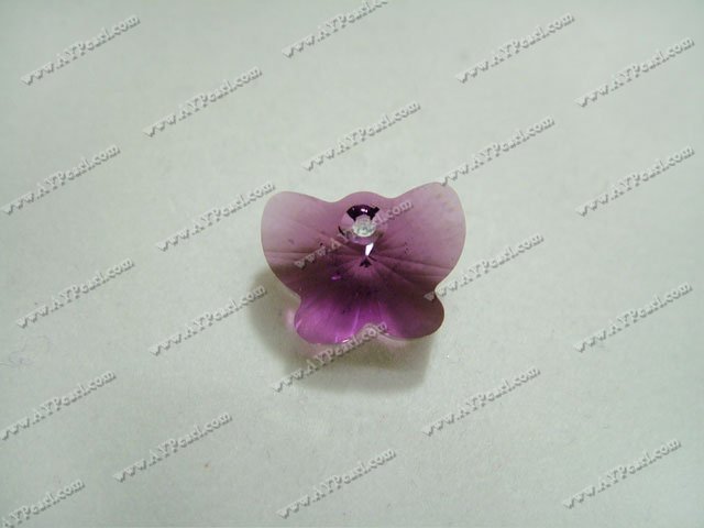 Austrian crystal pendant, Amethyst,8mm butterfly, Sold per pkg of 24.
