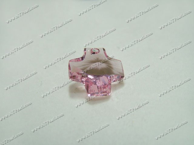 Austrian crystal pendant, pink, 20mm cross, sold per pkg of 72.