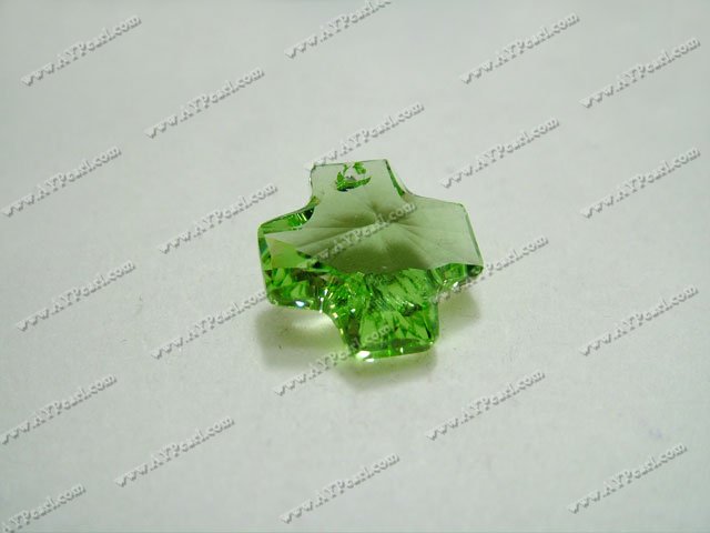 Austrian crystal pendant, green, 20mm cross, sold per pkg of 72.
