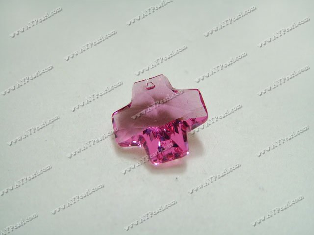 Austrian crystal pendant,fuchsia, 20mm cross , Sold by each.