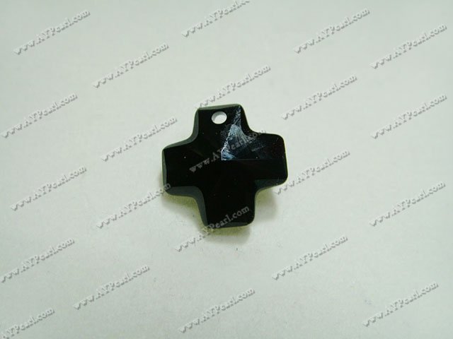 Austrian crystal pendant, black, 20mm cross, sold per pkg of 72.