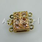Box clasps,golden, with Rhinestone, 8*11mm rectangle, Sold per pkg of 50.