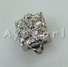 Box Clasps, silver,with Rhinestone, 9*9mm square, Sold per pkg of 50.
