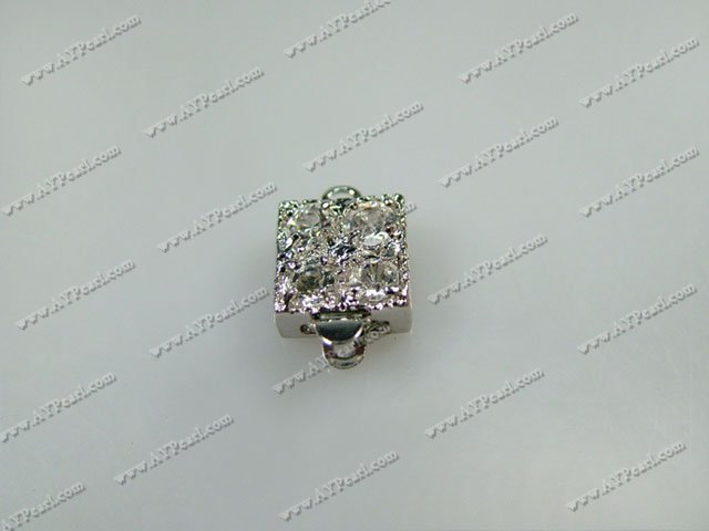 Box Clasps, silver,with Rhinestone, 9*9mm square, Sold per pkg of 50.