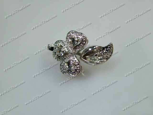 Alloy Magnetic Clasps, with rhinestone ,16*25mm flower, Sold per pkg of 20.