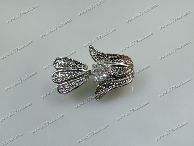 Alloy Magnetic Clasps, with rhinestone ,6*10mm flower, Sold per pkg of 20.