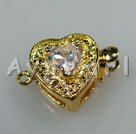 Alloy Box clasps, with Rhinestone ,6*10mm heart, Sold per pkg of 50.