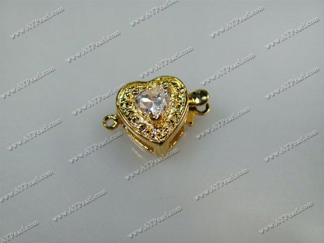 Alloy Box clasps, with Rhinestone ,6*10mm heart, Sold per pkg of 50.