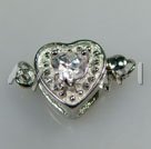 Alloy Box Clasps, with Rhinestone ,6*10mm heart, Sold per pkg of 50.