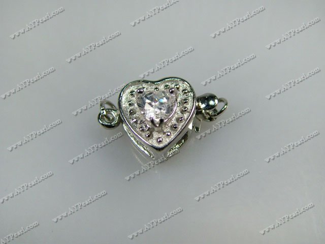 Alloy Box Clasps, with Rhinestone ,6*10mm heart, Sold per pkg of 50.