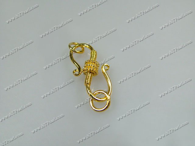 Alloy S-hook Clasps, golden,8*16mm with double-sided design and jumpring on each side, Sold per pkg of 50.