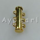 Slide Lock Clasps, golden,with 3-strand, 5*14mm tube, Sold per pkg of 100.