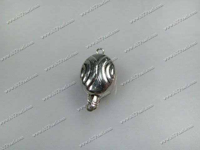 Alloy Box Clasps, with safe lock, 11*14mm oval with double-side design, Sold per pkg of 50.