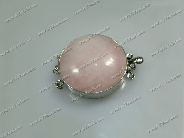 3-strand box clasps, with rose quartz ,15*15mm round, Sold per pkg of 10.