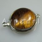 Alloy Box Clasps,with tiger's eye , 10*10mm round, Sold per pkg of 10.