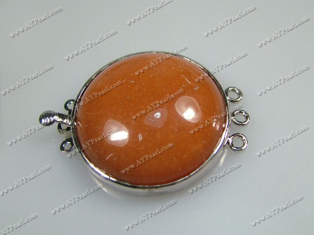 Alloy Box Clasps, with aventurine, 14*14mm round, Sold per pkg of 10.