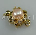 Alloy Box claps,with pearl and rhinestone, 6*10mm, Sold per pkg of 50.