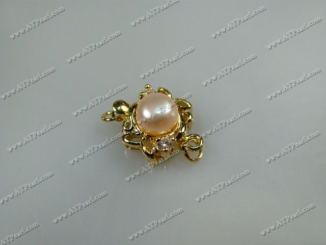 Alloy Box claps,with pearl and rhinestone, 6*10mm, Sold per pkg of 50.