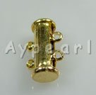 Slide Lock Clasps, golden,with 2-strand, 5*14mm tube, Sold per pkg of 100.