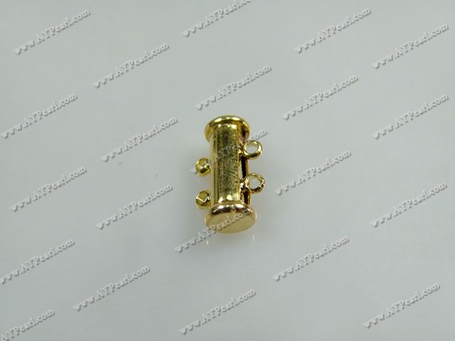 Slide Lock Clasps, golden,with 2-strand, 5*14mm tube, Sold per pkg of 100.