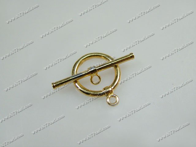 Alloy Toggle clasp,golden, 14*15mm fancy ring, Sold per pkg of 100.