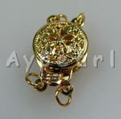 Alloy Box Clasps, golden,with 2-strand, 8*12mm fanny round with double-side design, Sold per pkg of 100.