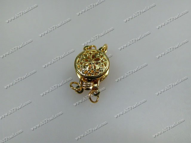 Alloy Box Clasps, golden,with 2-strand, 8*12mm fanny round with double-side design, Sold per pkg of 100.