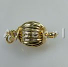 Alloy Box Clasps, golden,8mm corrugated round, Sold per pkg of 100.