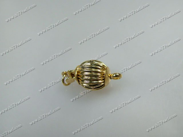 Alloy Box Clasps, golden,8mm corrugated round, Sold per pkg of 100.