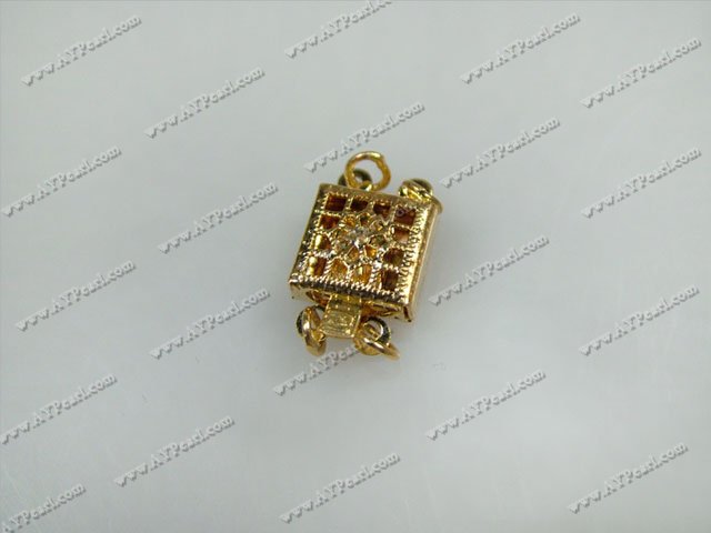 Alloy Box Clasps,golden, with 2-strand, 8*8mm fancy suqare, Sold per pkg of 100.