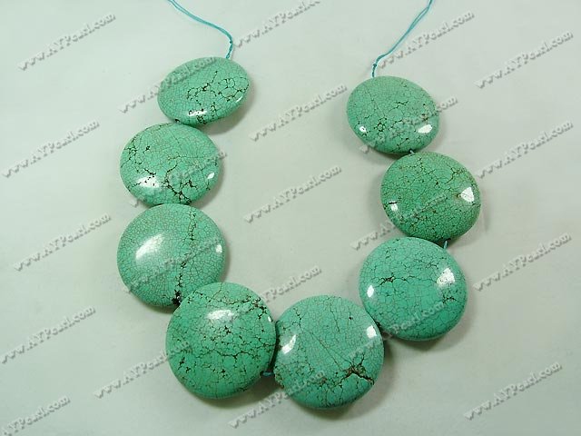 veins turquoise beads, 25*33mm flat round, sold per 15-inch strand.