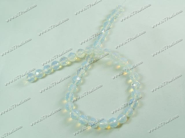 Opal beads, 10mm faced round, sold per 15.7-inch strand.
