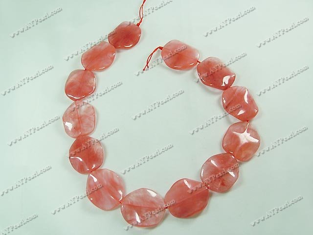 cherry quartz beads, 20*25mm wavy oval, sold per 15.7-inch strand.