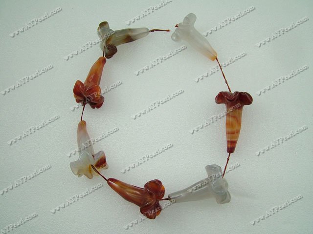 Agate beads, 15*55mm flower, sold per 15.7-inch strand.