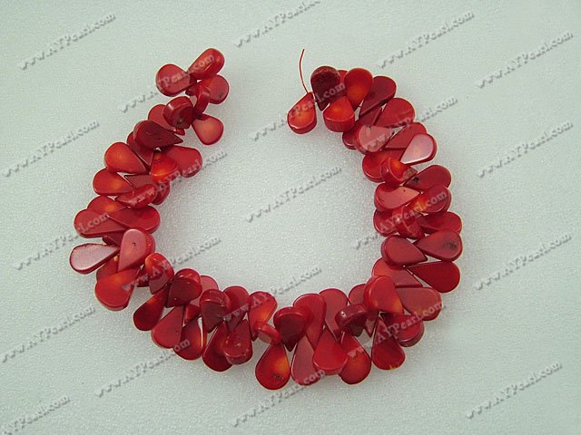 Coral beads, 8*18mm teardrop, sold per 15-inch strand.