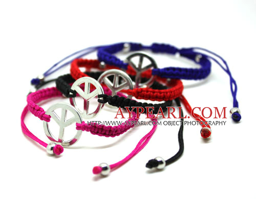 4 Pieces Shamballa Style Peace Handmade Drawstring Fashion Bracelet( One Piece of Each Color)