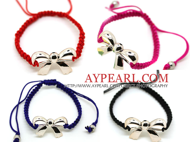 4 Pièces Style de Shamballa Bow Métal Forme Bracelet Handmade Fashion cordon (une pièce de chaque couleur)