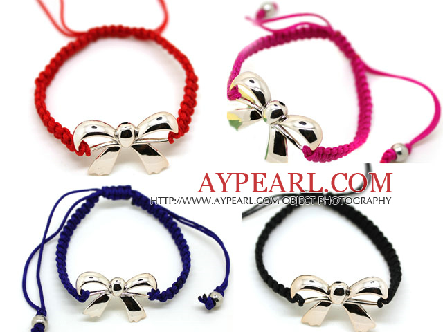 4 Deler Shamballa stil Metal Bow Shape Handmade Snøring Fashion Armbånd (One Piece av hver farge)