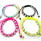 4 Pieces Shamballa Style Punk Rectangle Rivet Handmade Drawstring Fashion Bracelet( One Piece of Each Color)