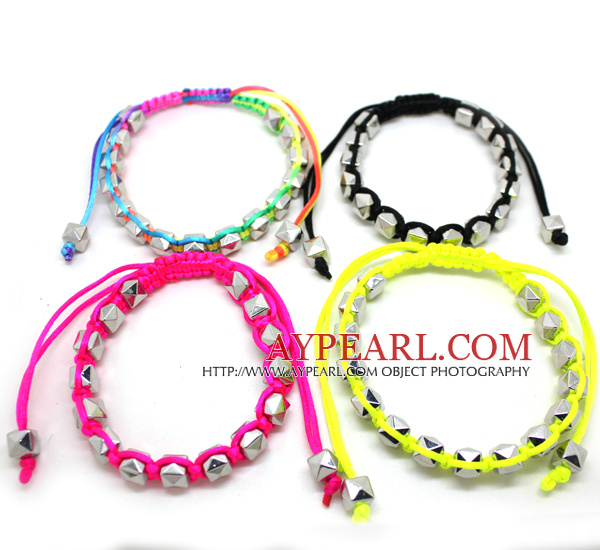 4 Pieces Shamballa Style Punk Rectangle Rivet Handmade Drawstring Fashion Bracelet( One Piece of Each Color)